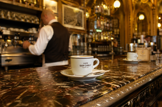 Italian coffee culture with espresso served at a traditional café bar